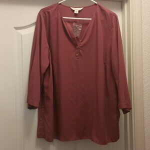 COLDWATER CREEK WOMEN'S TOP 3/4 SLEEVE RAYON SIDE BUTTON DETAIL NWOT SIZE 1X